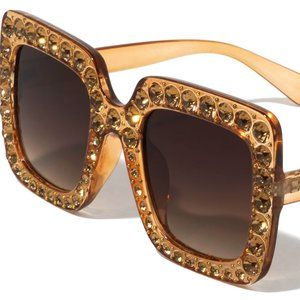 Square Crystal Rhinestone Oversize Sunglasses